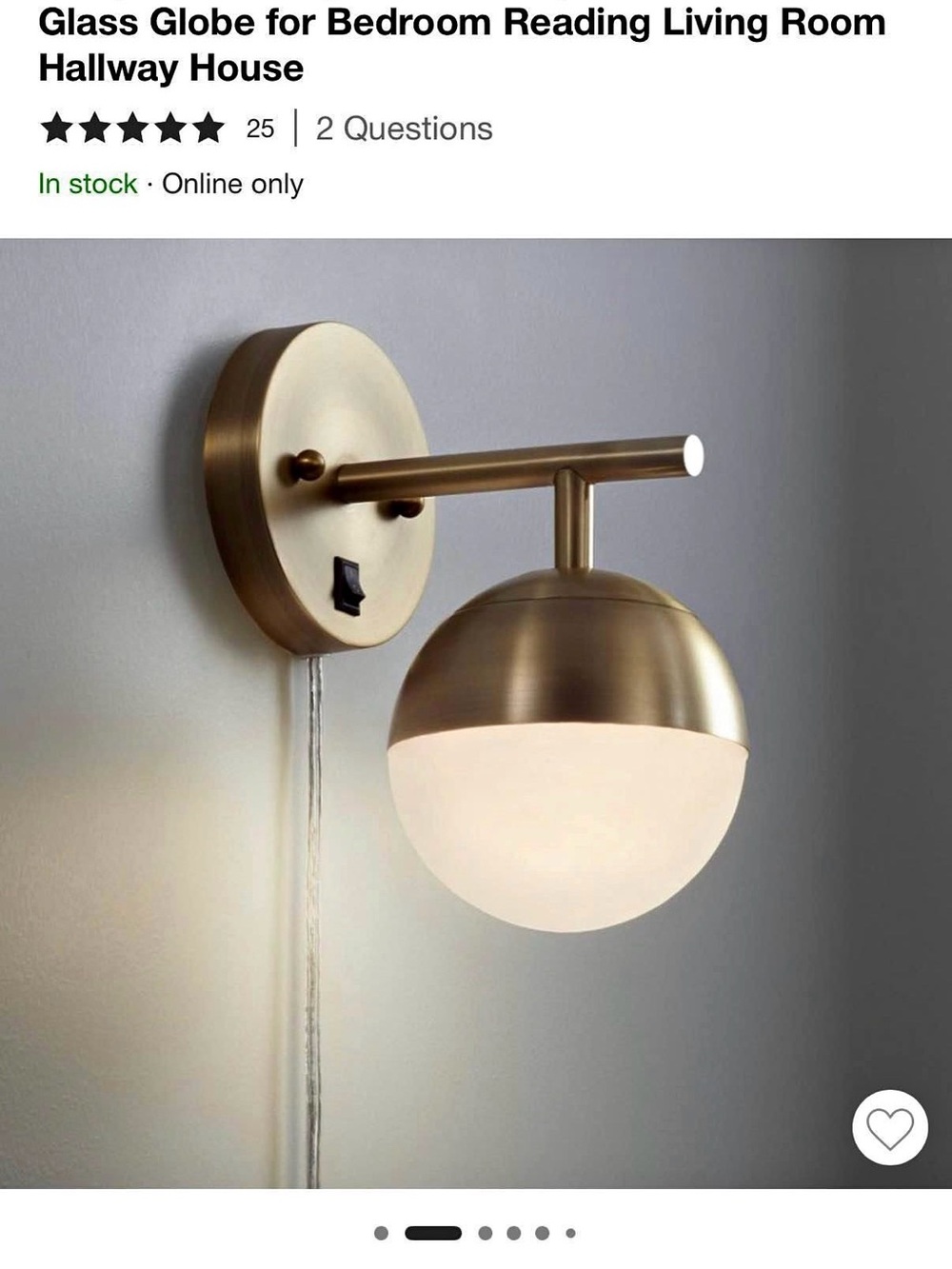 Pair of Plug-in Wall Sconces with Frosted Glass Globe